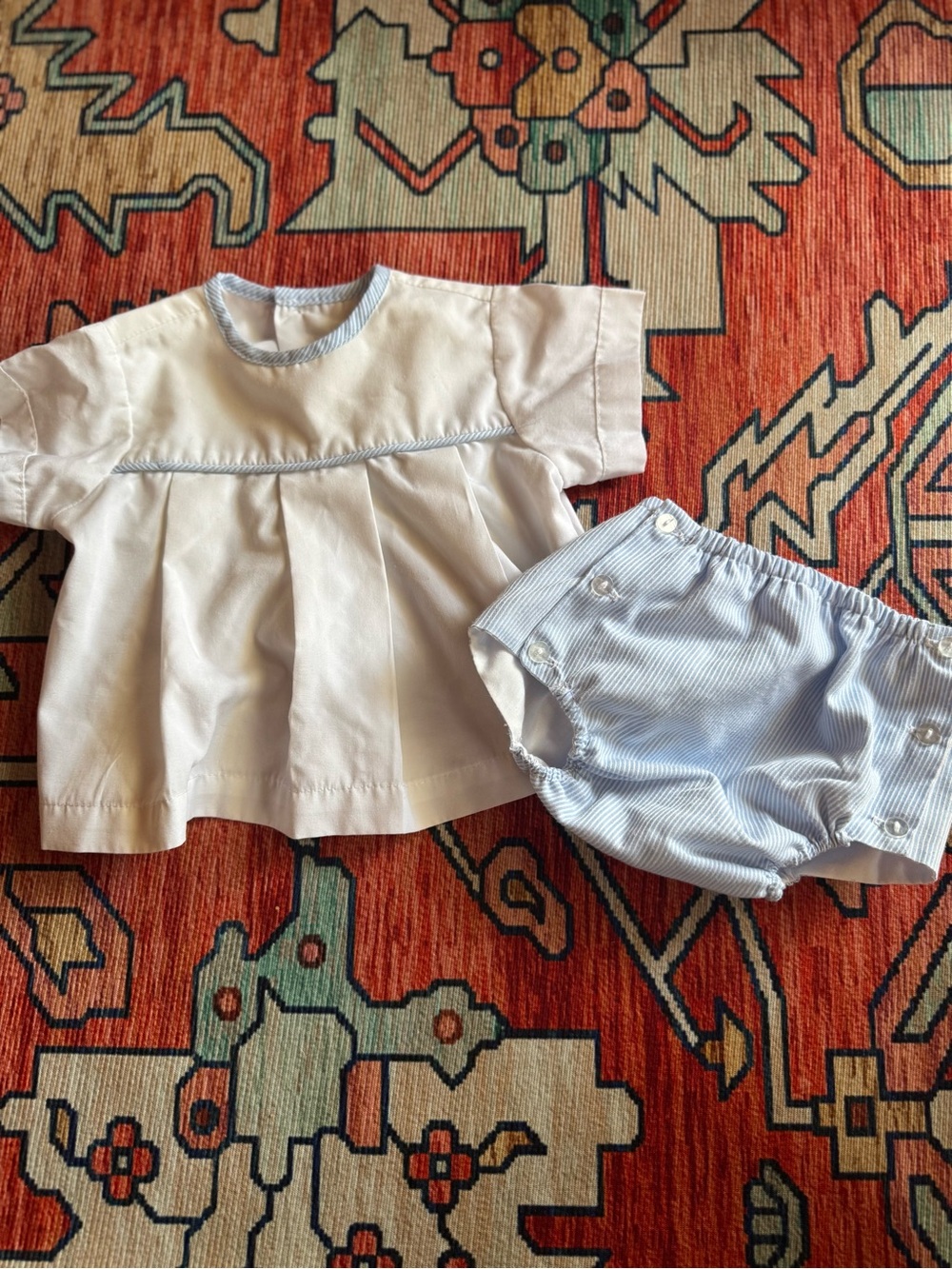 White Top with Light Blue Stripe Baby Diaper Cover Set